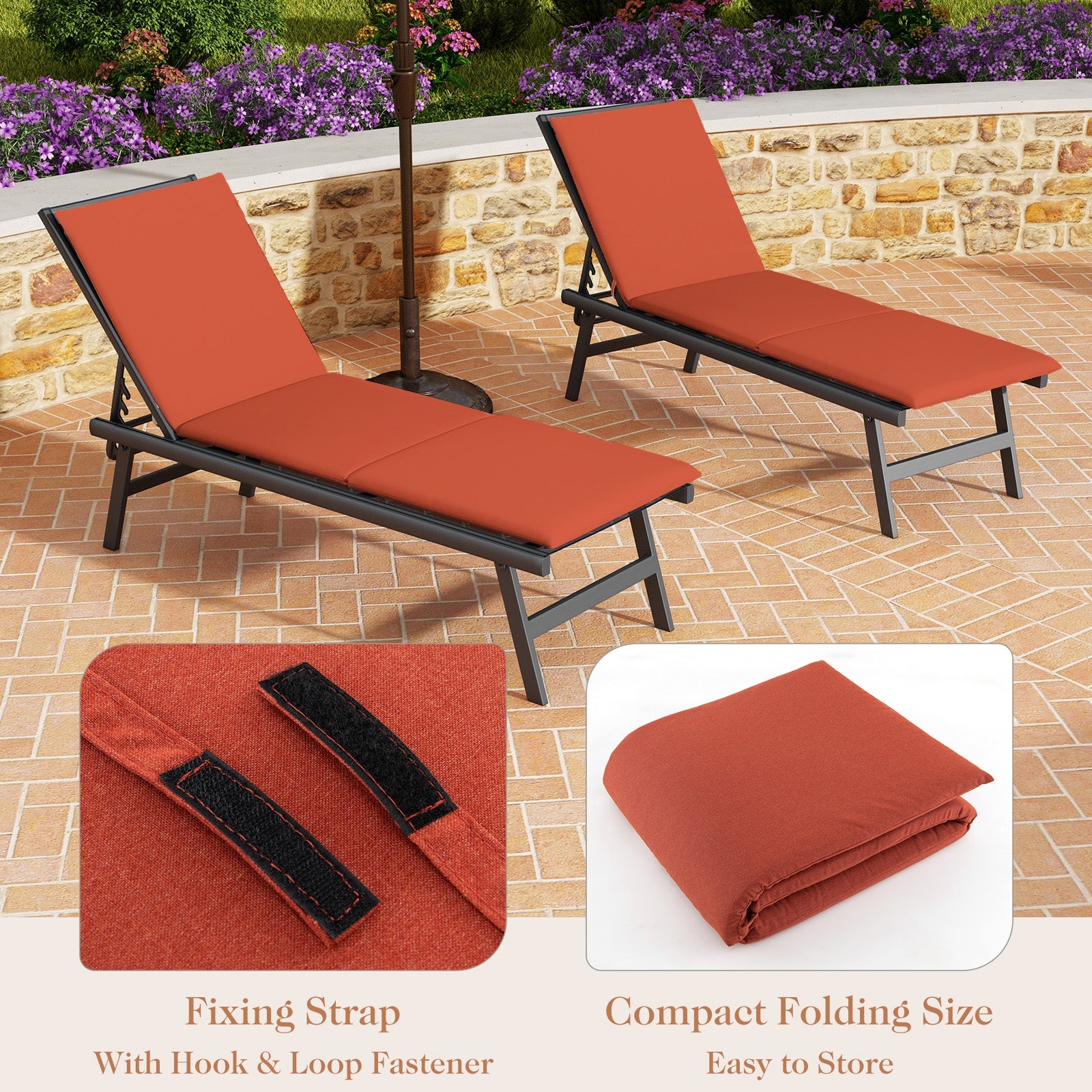 Outdoor Chaise Lounge Cushion, Folding Pad With Straps, Orange Outdoor Furniture Accessories at Gallery Canada