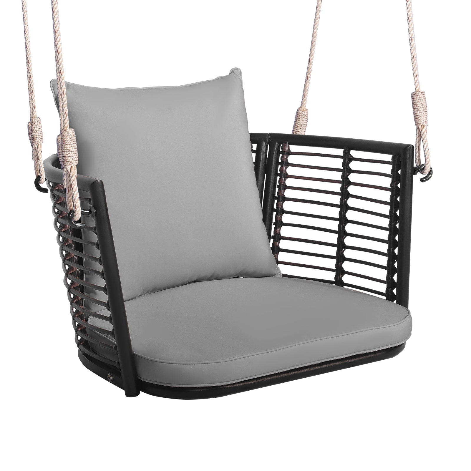 Single Person Hanging Seat, Woven Rattan Backrest, Gray Patio Rocking Chairs & Gliders at Gallery Canada