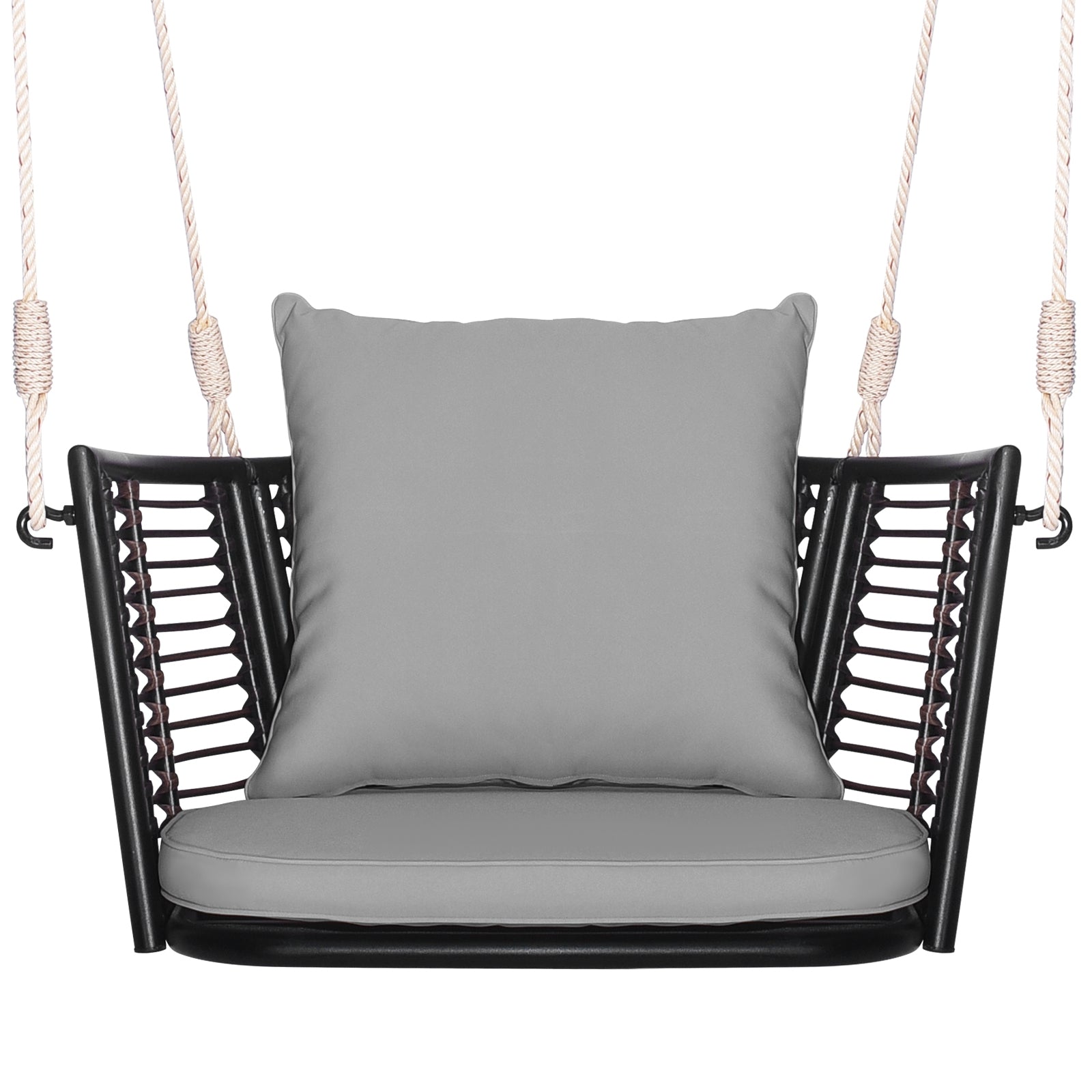 Single Person Hanging Seat, Woven Rattan Backrest, Gray Patio Rocking Chairs & Gliders at Gallery Canada