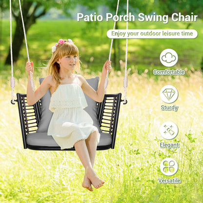 Single Person Hanging Seat, Woven Rattan Backrest, Gray Patio Rocking Chairs & Gliders at Gallery Canada