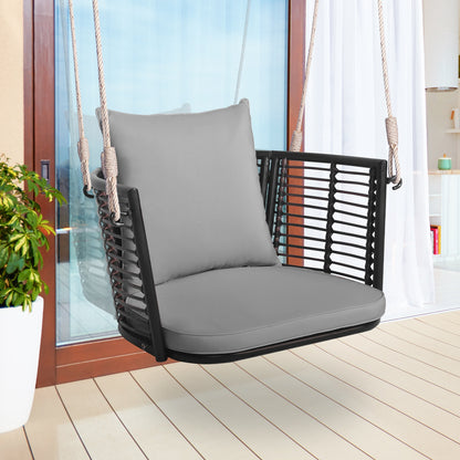 Single Person Hanging Seat, Woven Rattan Backrest, Gray Patio Rocking Chairs & Gliders at Gallery Canada