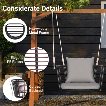 Single Person Hanging Seat, Woven Rattan Backrest, Gray Patio Rocking Chairs & Gliders at Gallery Canada