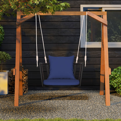 Single Person Hanging Seat with Woven Rattan Backrest for Backyard, Blue Patio Rocking Chairs & Gliders at Gallery Canada