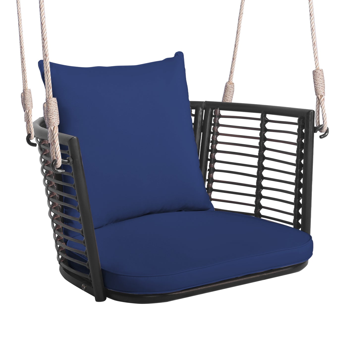 Single Person Hanging Seat, Woven Rattan Backrest, Blue Patio Rocking Chairs & Gliders at Gallery Canada