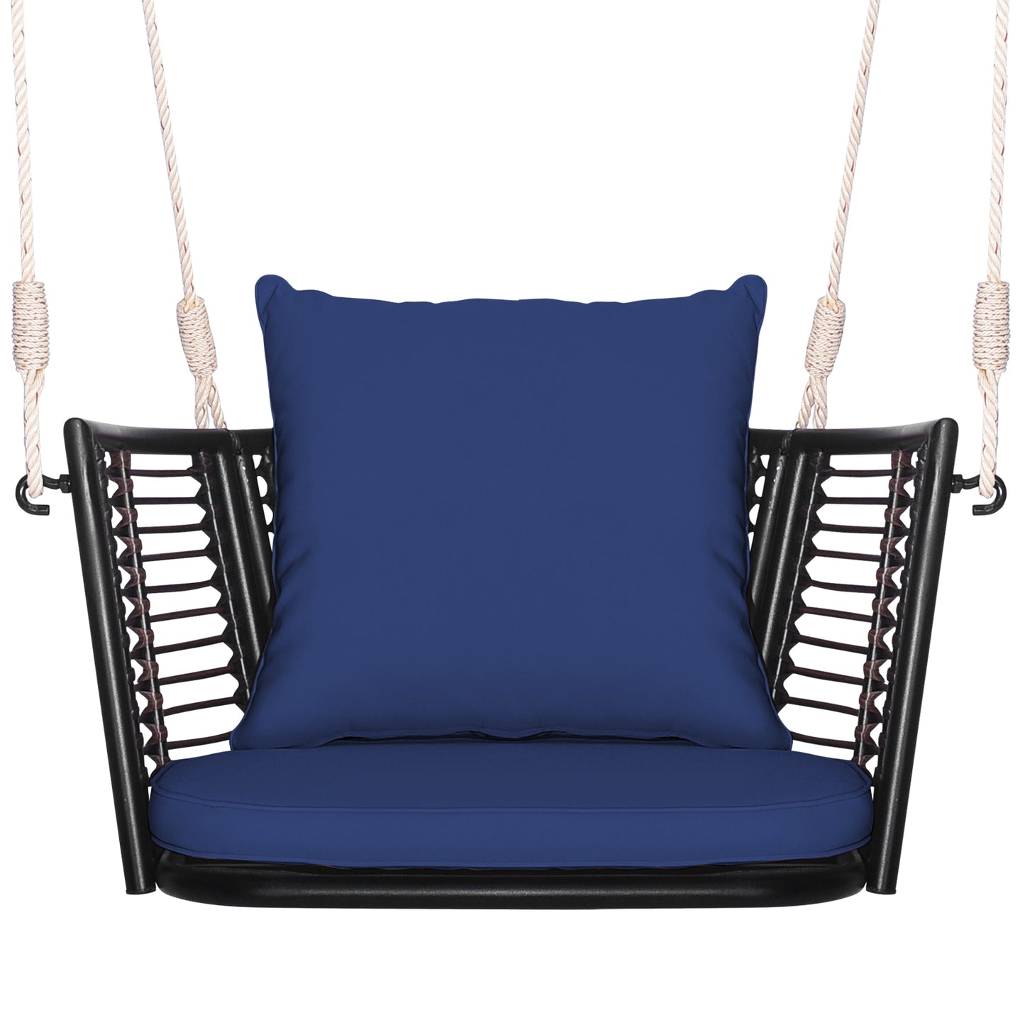 Single Person Hanging Seat with Woven Rattan Backrest for Backyard, Blue Patio Rocking Chairs & Gliders at Gallery Canada