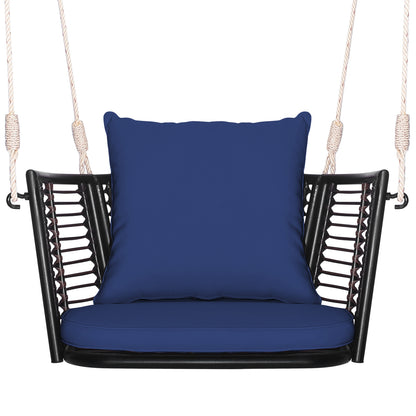 Single Person Hanging Seat with Woven Rattan Backrest for Backyard, Blue Patio Rocking Chairs & Gliders at Gallery Canada