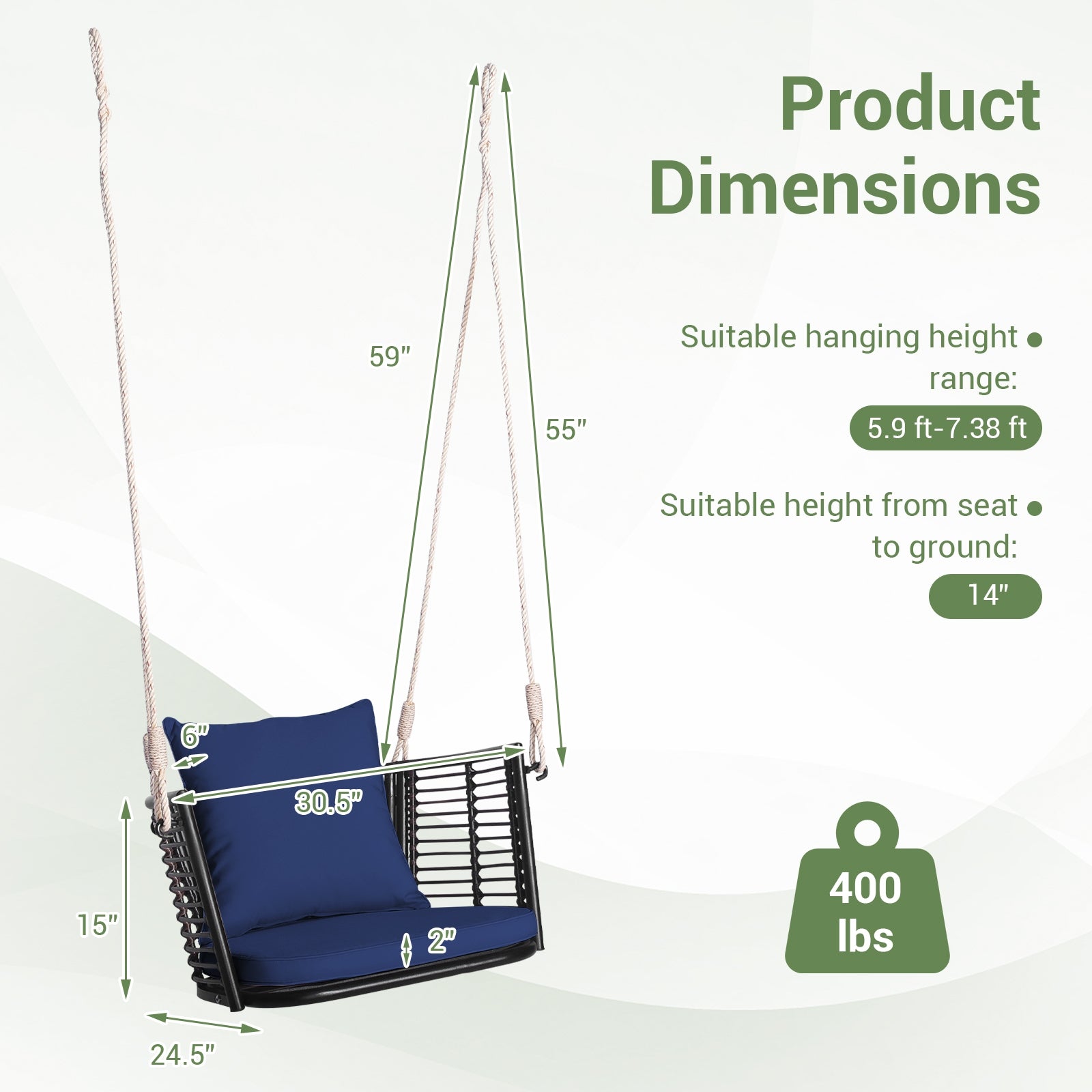 Single Person Hanging Seat with Woven Rattan Backrest for Backyard, Blue Patio Rocking Chairs & Gliders at Gallery Canada
