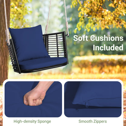 Single Person Hanging Seat with Woven Rattan Backrest for Backyard, Blue Patio Rocking Chairs & Gliders at Gallery Canada