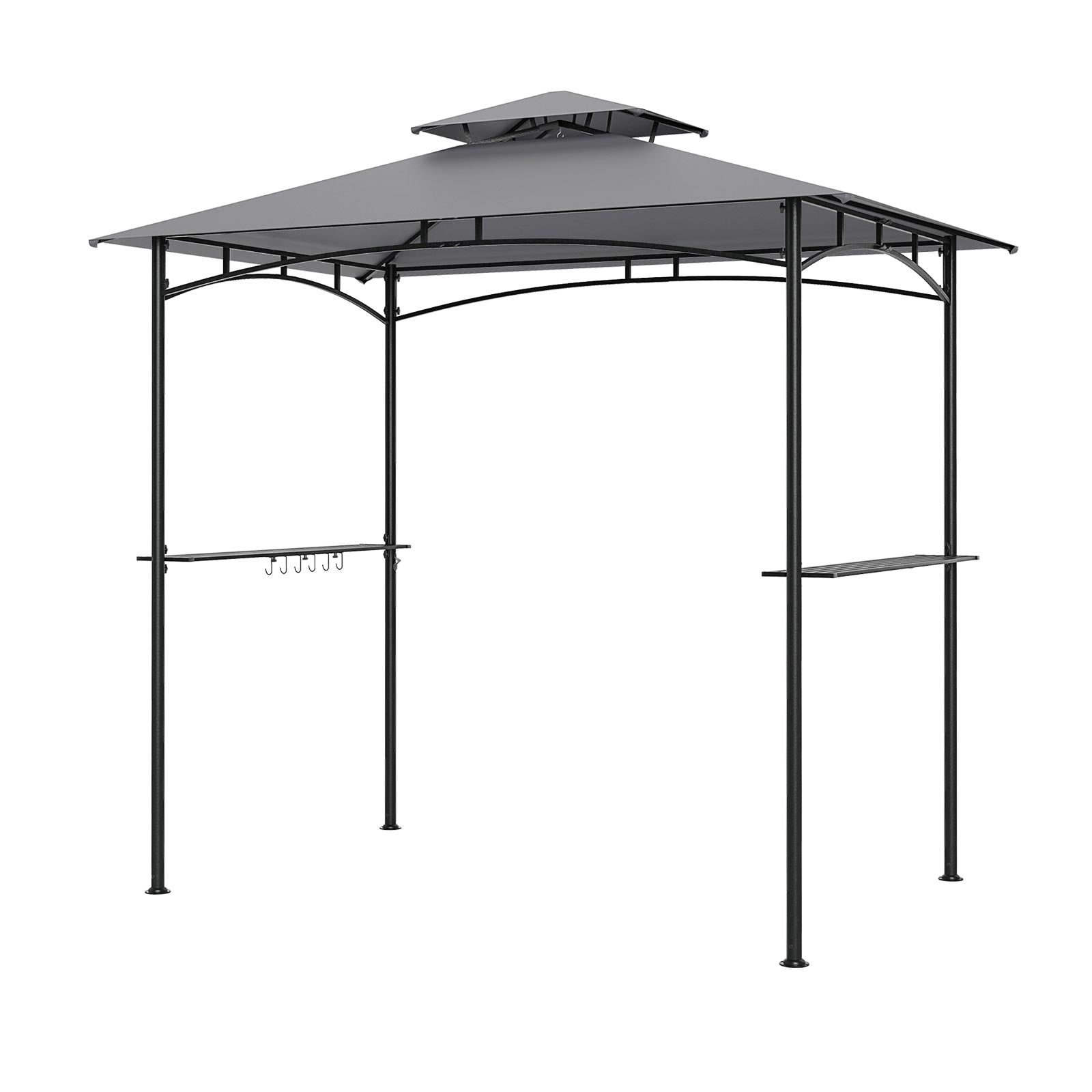 8 x 5 Feet Grill Gazebo, 2 Shelves, 6 Hooks, Metal Frame, Gray Gazebos Gray at Gallery Canada