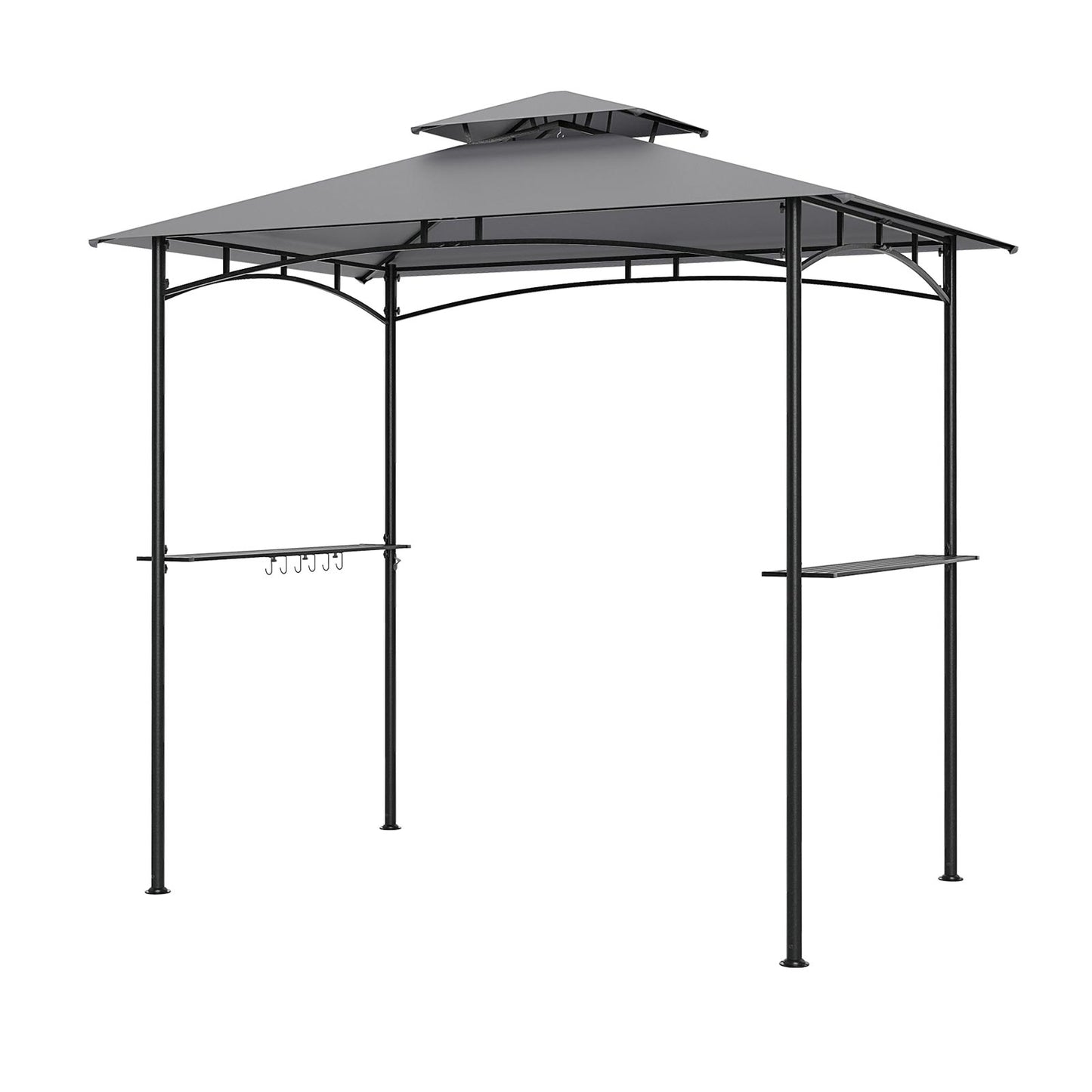 8 x 5 Feet Grill Gazebo, 2 Shelves, 6 Hooks, Metal Frame, Gray Gazebos Gray at Gallery Canada
