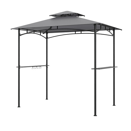 8 x 5 Feet Grill Gazebo, 2 Shelves, 6 Hooks, Metal Frame, Gray