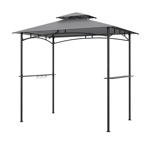 8 x 5 Feet Grill Gazebo with 2 Shelves 6 Hooks and Metal Frame, Gray