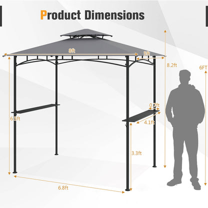 8 x 5 Feet Grill Gazebo with 2 Shelves 6 Hooks and Metal Frame, Gray Gazebos at Gallery Canada