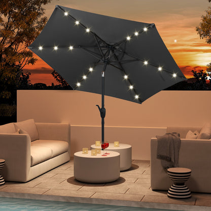 7.5 Feet Solar Powered Patio Umbrella with LED Lights and Crank Handle, Gray Outdoor Umbrellas at Gallery Canada