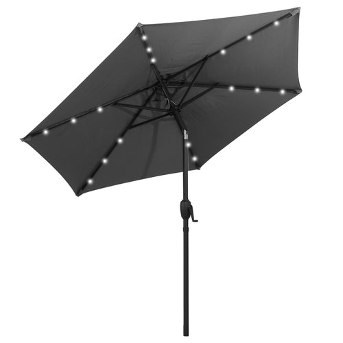 7.5 Feet Solar Powered Patio Umbrella with LED Lights and Crank Handle, Gray