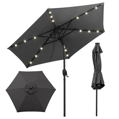 7.5 Feet Solar Powered Patio Umbrella with LED Lights and Crank Handle, Gray Outdoor Umbrellas at Gallery Canada