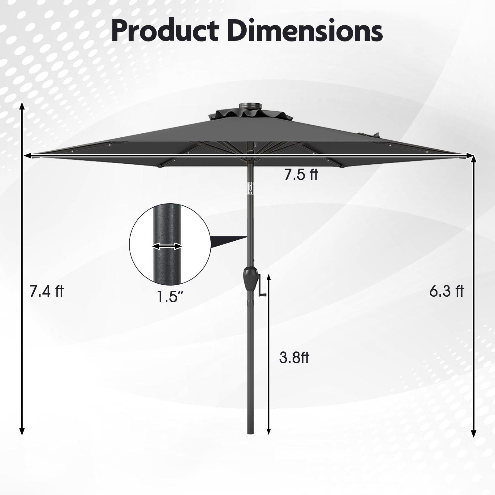 7.5 Feet Solar Powered Patio Umbrella with LED Lights and Crank Handle, Gray Outdoor Umbrellas at Gallery Canada