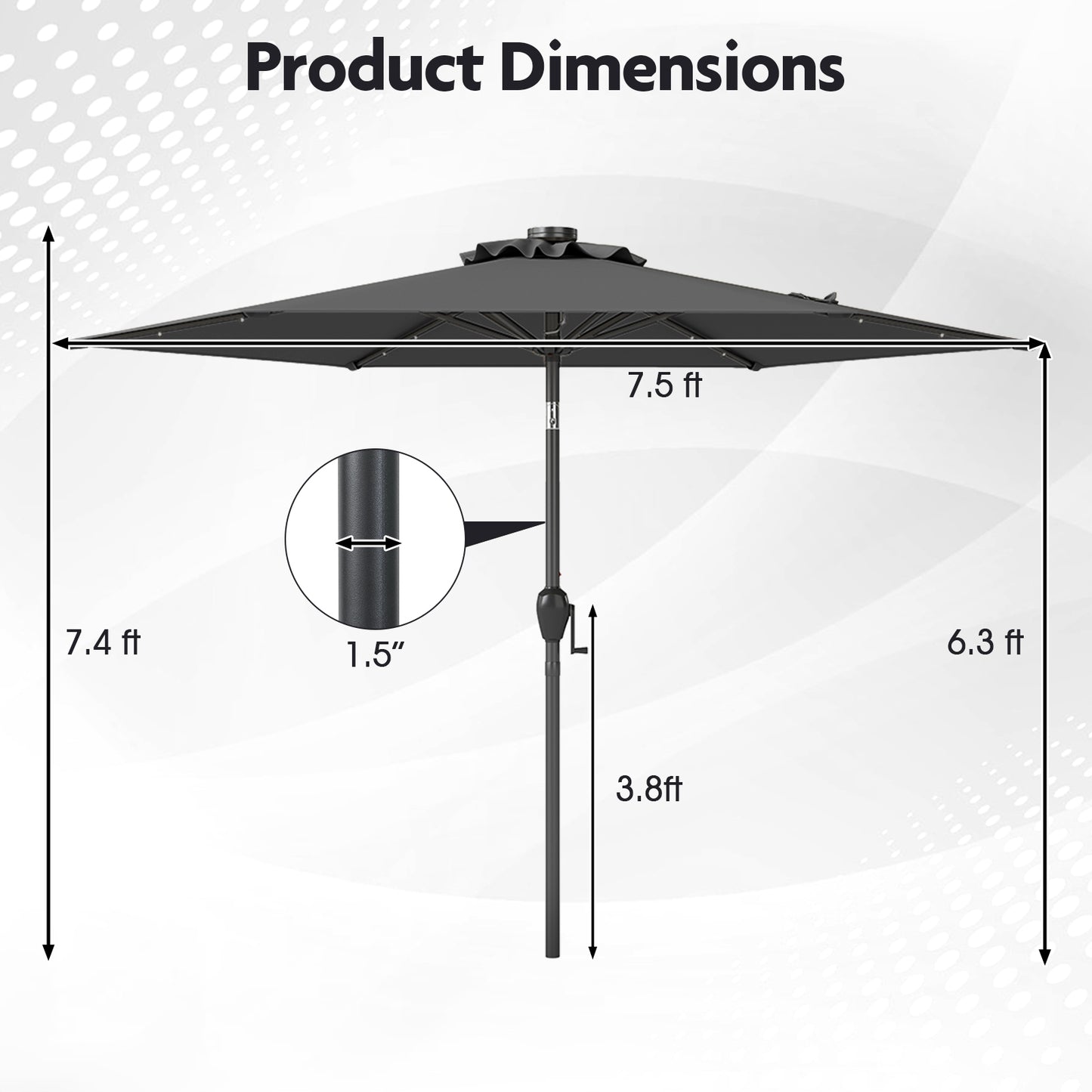 7.5 Feet Solar Powered Patio Umbrella with LED Lights and Crank Handle, Gray Outdoor Umbrellas at Gallery Canada