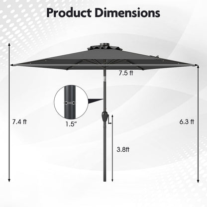 7.5 Feet Solar Powered Patio Umbrella with LED Lights and Crank Handle, Gray Outdoor Umbrellas at Gallery Canada