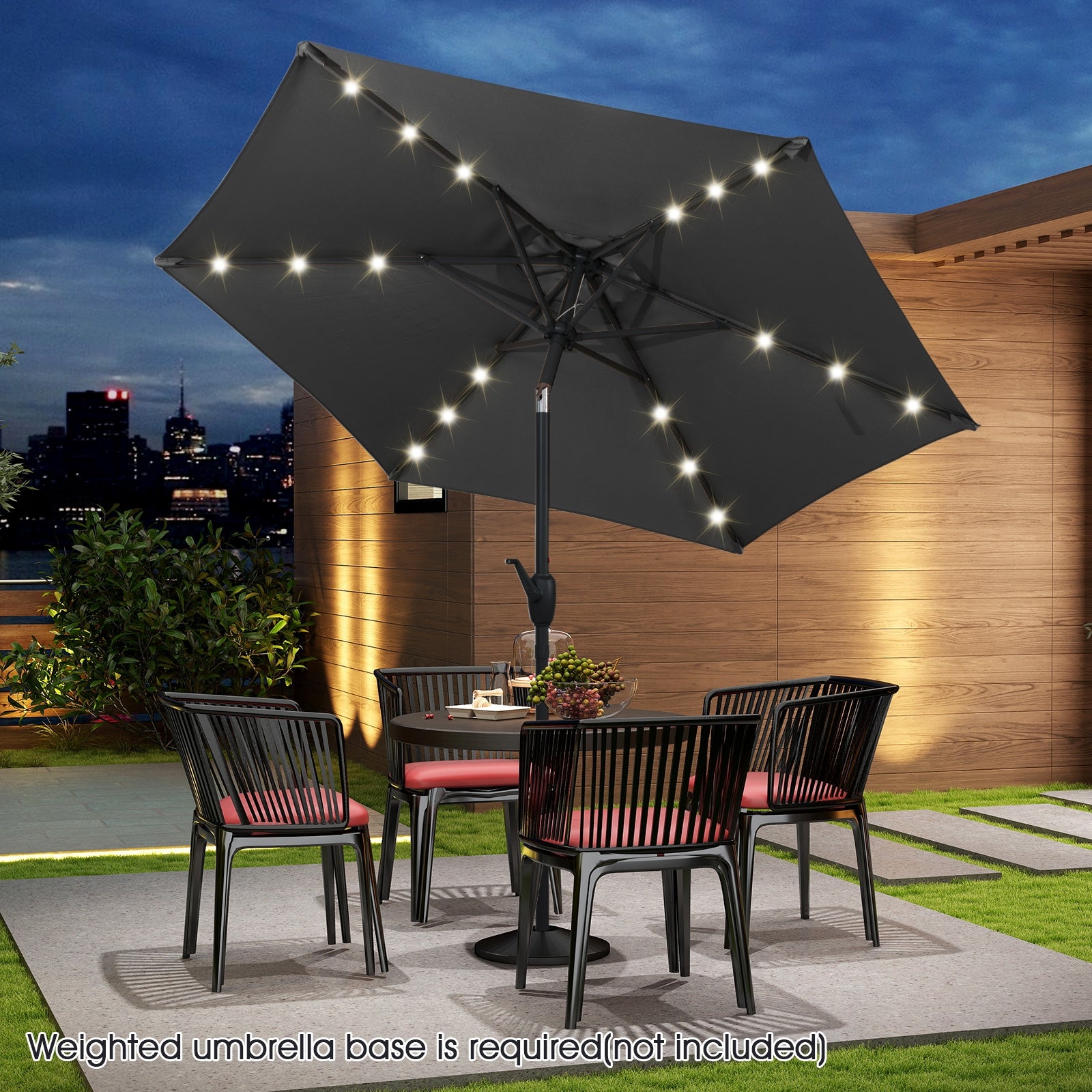 7.5 Feet Solar Powered Patio Umbrella with LED Lights and Crank Handle, Gray Outdoor Umbrellas at Gallery Canada