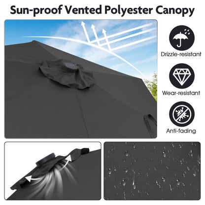 7.5 Feet Solar Powered Patio Umbrella with LED Lights and Crank Handle, Gray Outdoor Umbrellas at Gallery Canada