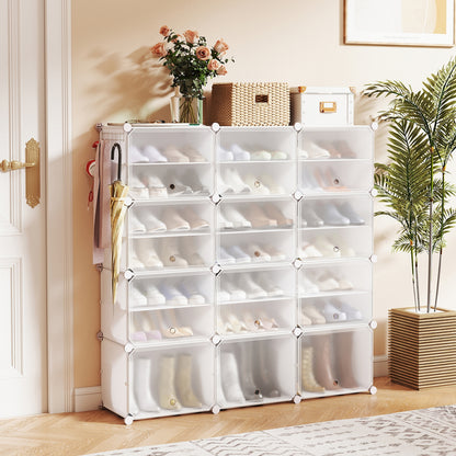 12-Cube 48 Pairs Portable Shoe Shelves with Hook, White Shoe Racks & Storage Benches at Gallery Canada