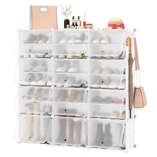 12-Cube 48 Pairs Portable Shoe Shelves with Hook, White Shoe Racks & Storage Benches White at Gallery Canada