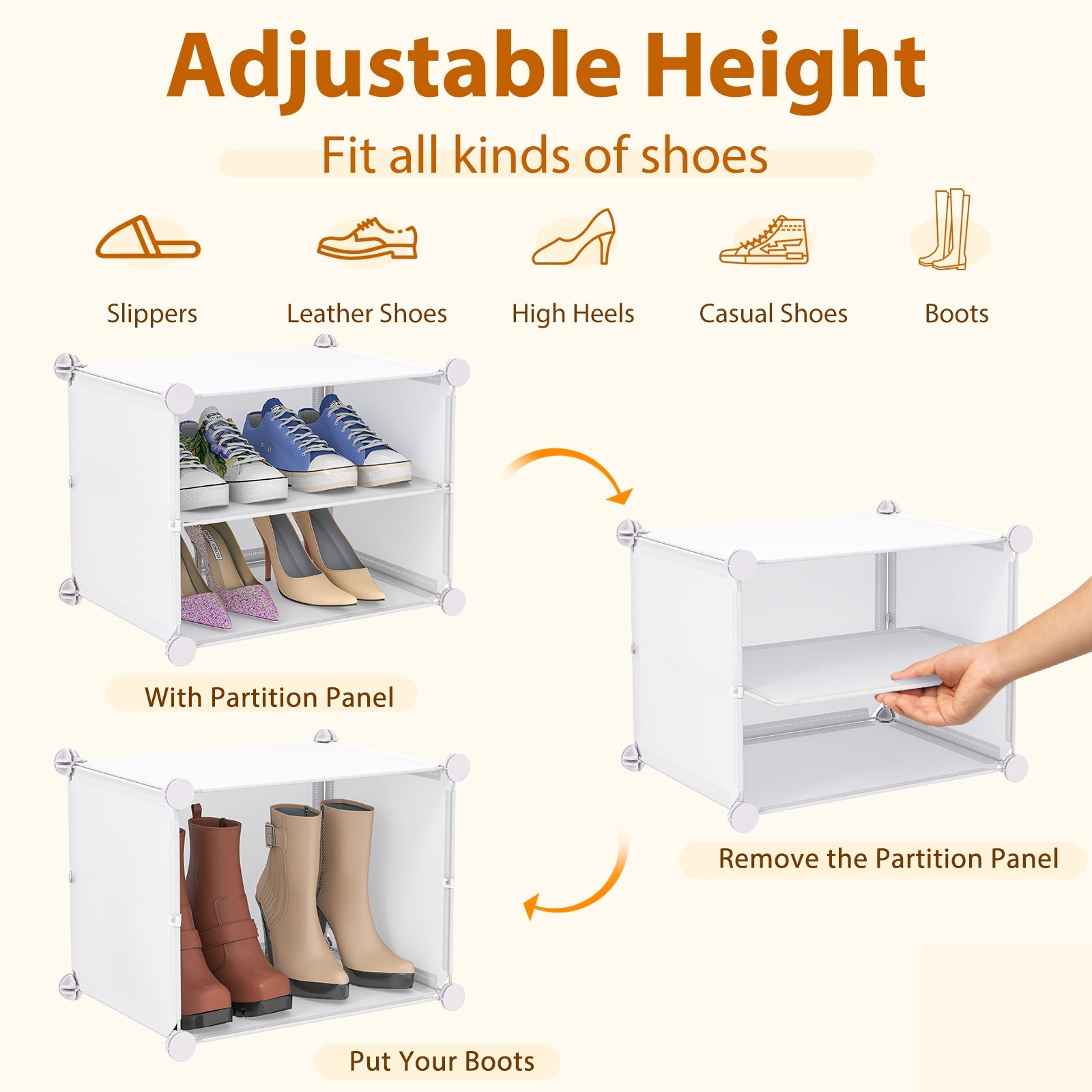 12-Cube 48 Pairs Portable Shoe Shelves with Hook, White Shoe Racks & Storage Benches at Gallery Canada