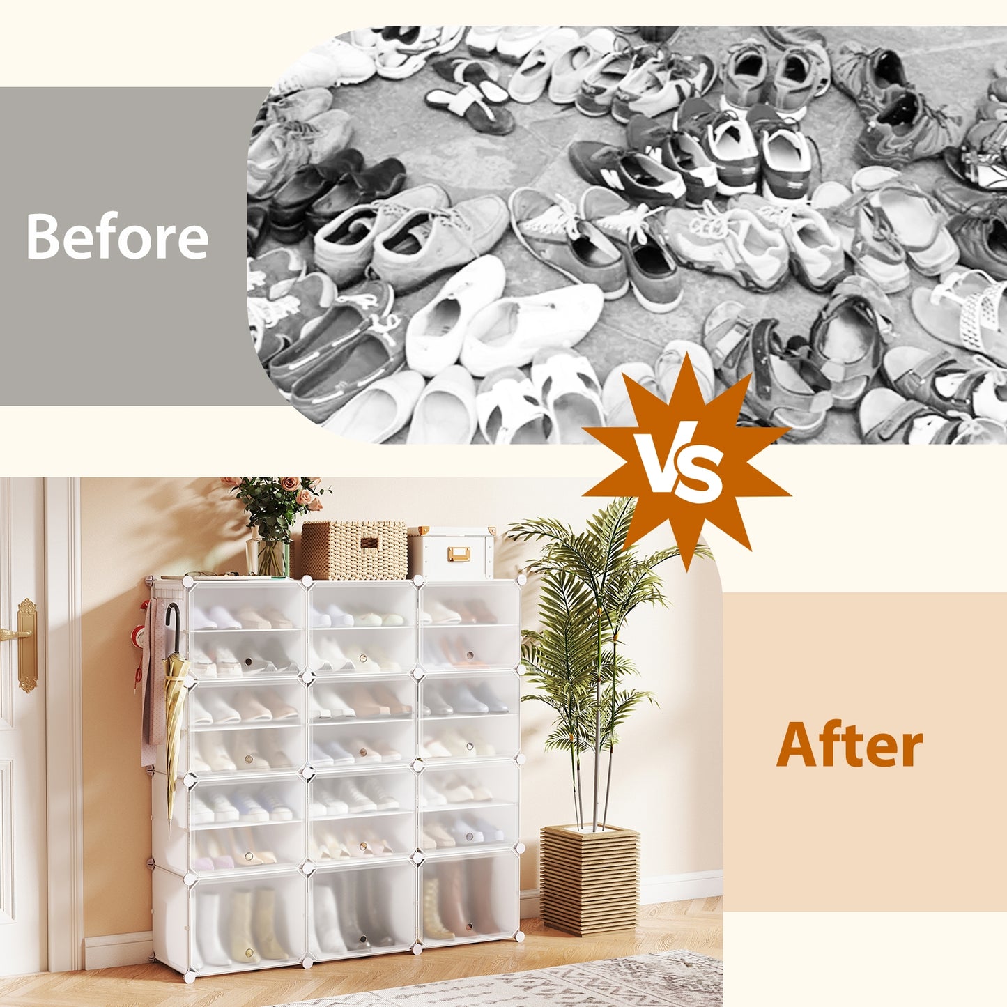 12-Cube 48 Pairs Portable Shoe Shelves with Hook, White Shoe Racks & Storage Benches at Gallery Canada