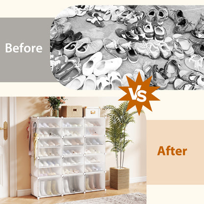 12-Cube 48 Pairs Portable Shoe Shelves with Hook, White Shoe Racks & Storage Benches at Gallery Canada
