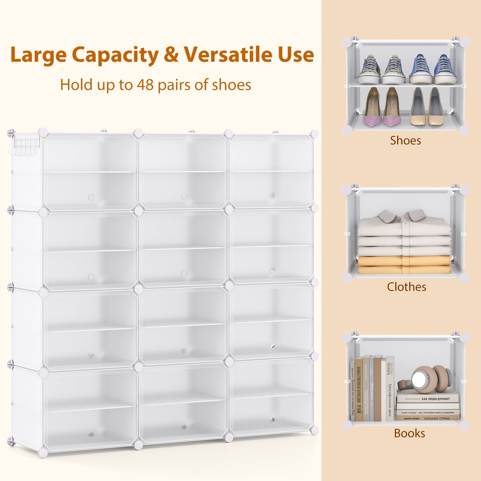 12-Cube 48 Pairs Portable Shoe Shelves with Hook, White Shoe Racks & Storage Benches at Gallery Canada