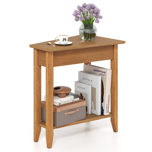 2-Tier Wedge Narrow End Table with Storage Shelf and Solid Wood Legs, Walnut End & Side Tables Walnut at Gallery Canada