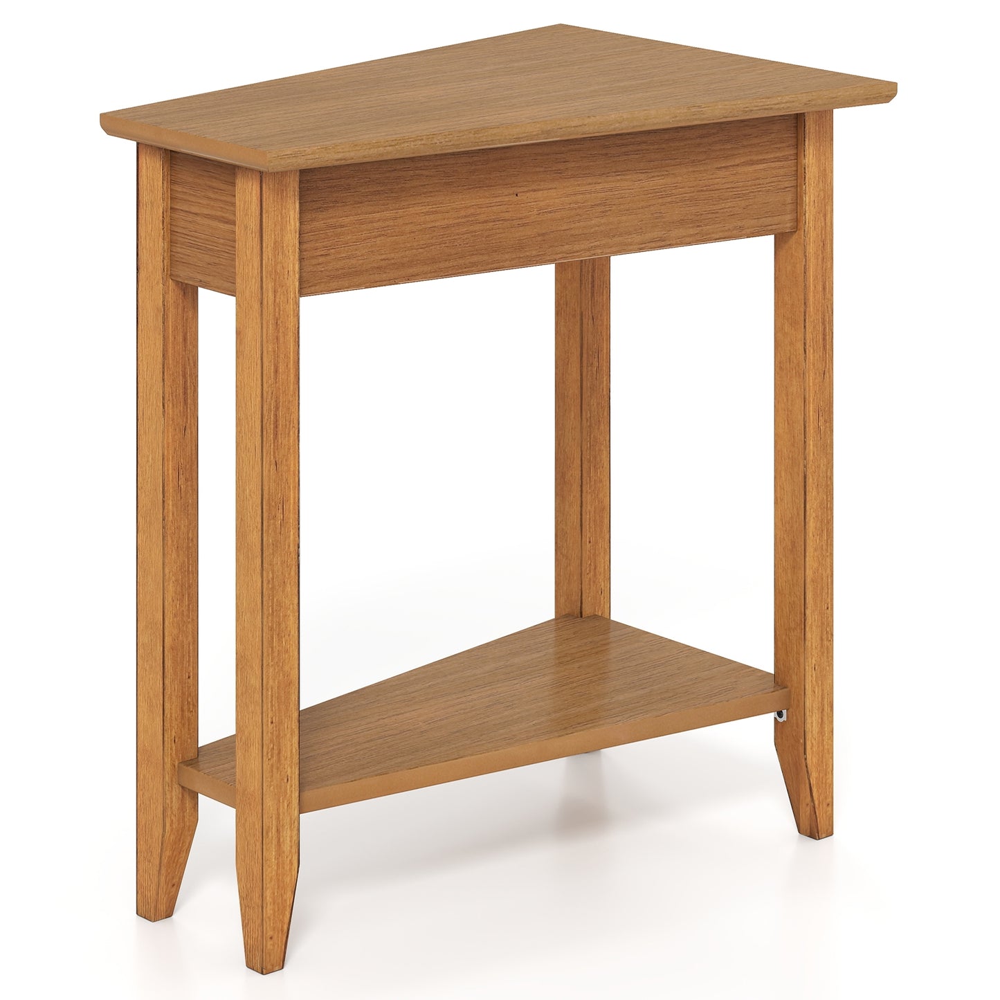 2-Tier Wedge Narrow End Table with Storage Shelf and Solid Wood Legs, Walnut End & Side Tables at Gallery Canada