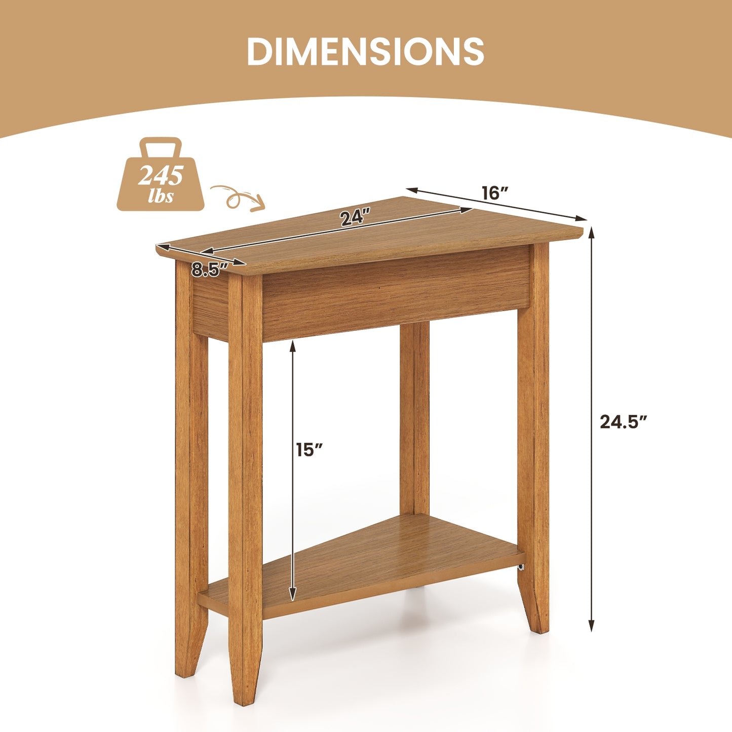 2-Tier Wedge Narrow End Table with Storage Shelf and Solid Wood Legs, Walnut End & Side Tables at Gallery Canada