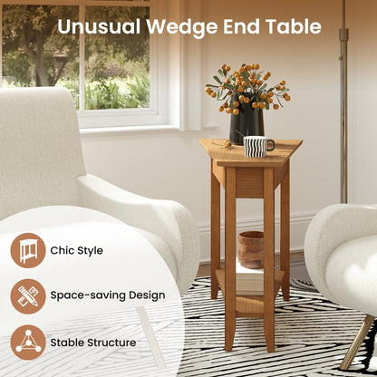 2-Tier Wedge Narrow End Table with Storage Shelf and Solid Wood Legs, Walnut End & Side Tables at Gallery Canada