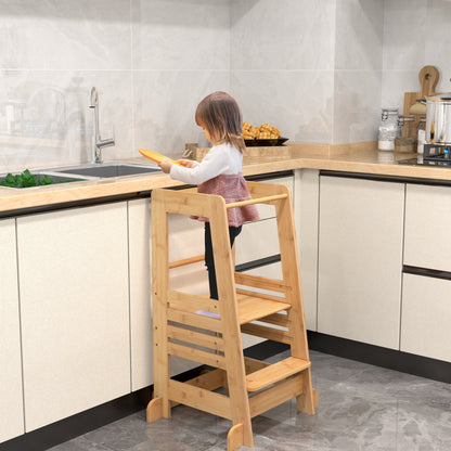 Bamboo Kids Kitchen Step Stool with Adjustable Height and Safety Rails, Natural Toddler & Kids Furniture at Gallery Canada