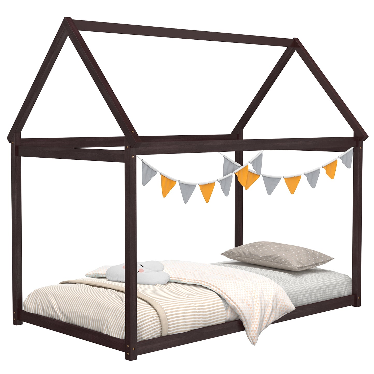 Stable Kids Platform Floor Bed With Roof, Heavy Duty Slats, Espresso Simple Bed Frame Espresso at Gallery Canada