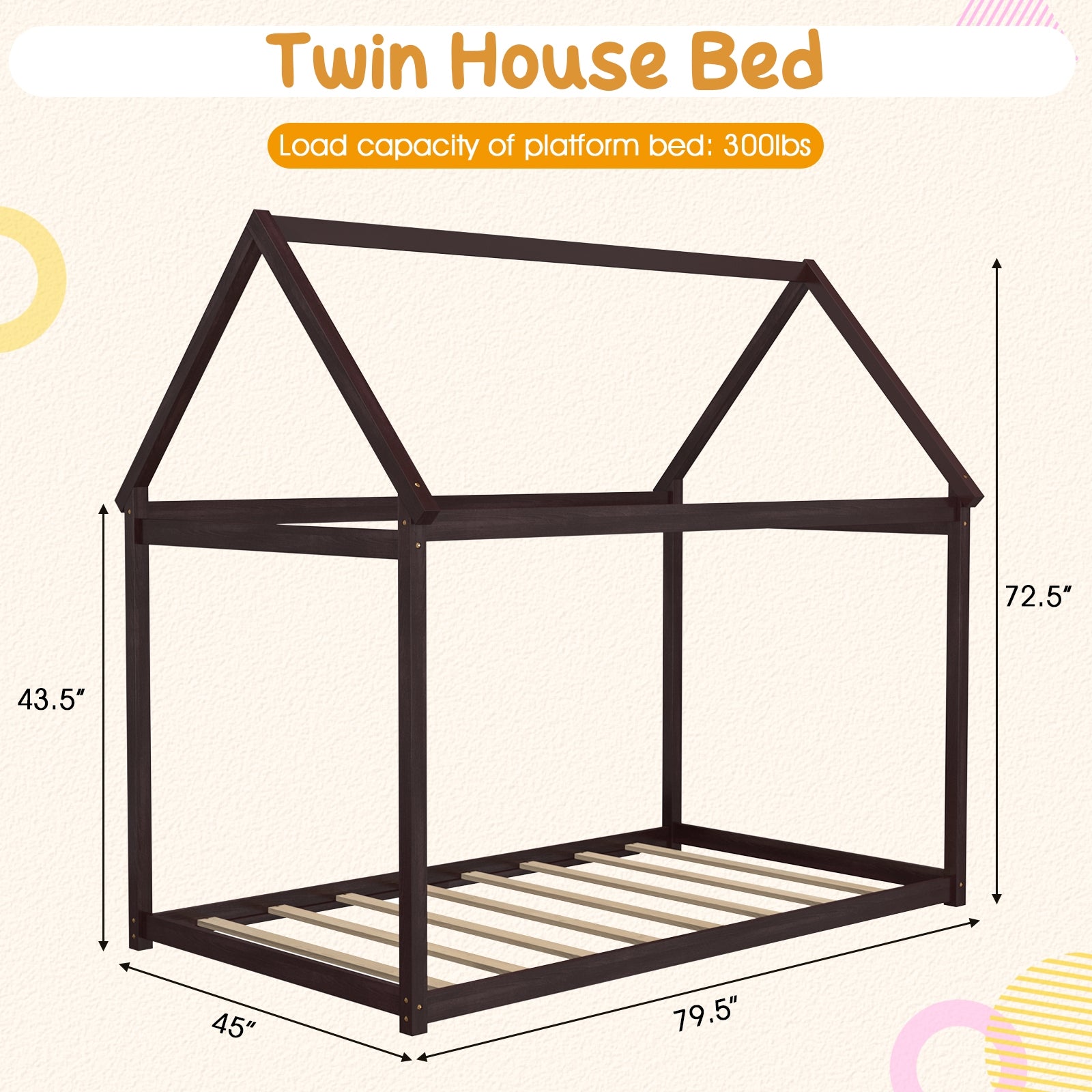 Stable Kids Platform Floor Bed with Roof and Heavy-Duty Slats, Espresso Simple Bed Frame at Gallery Canada