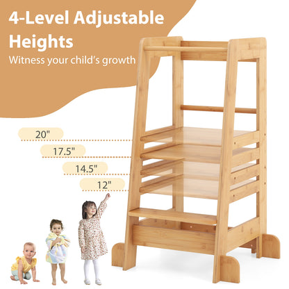 Bamboo Kids Kitchen Step Stool with Adjustable Height and Safety Rails, Natural Toddler & Kids Furniture at Gallery Canada