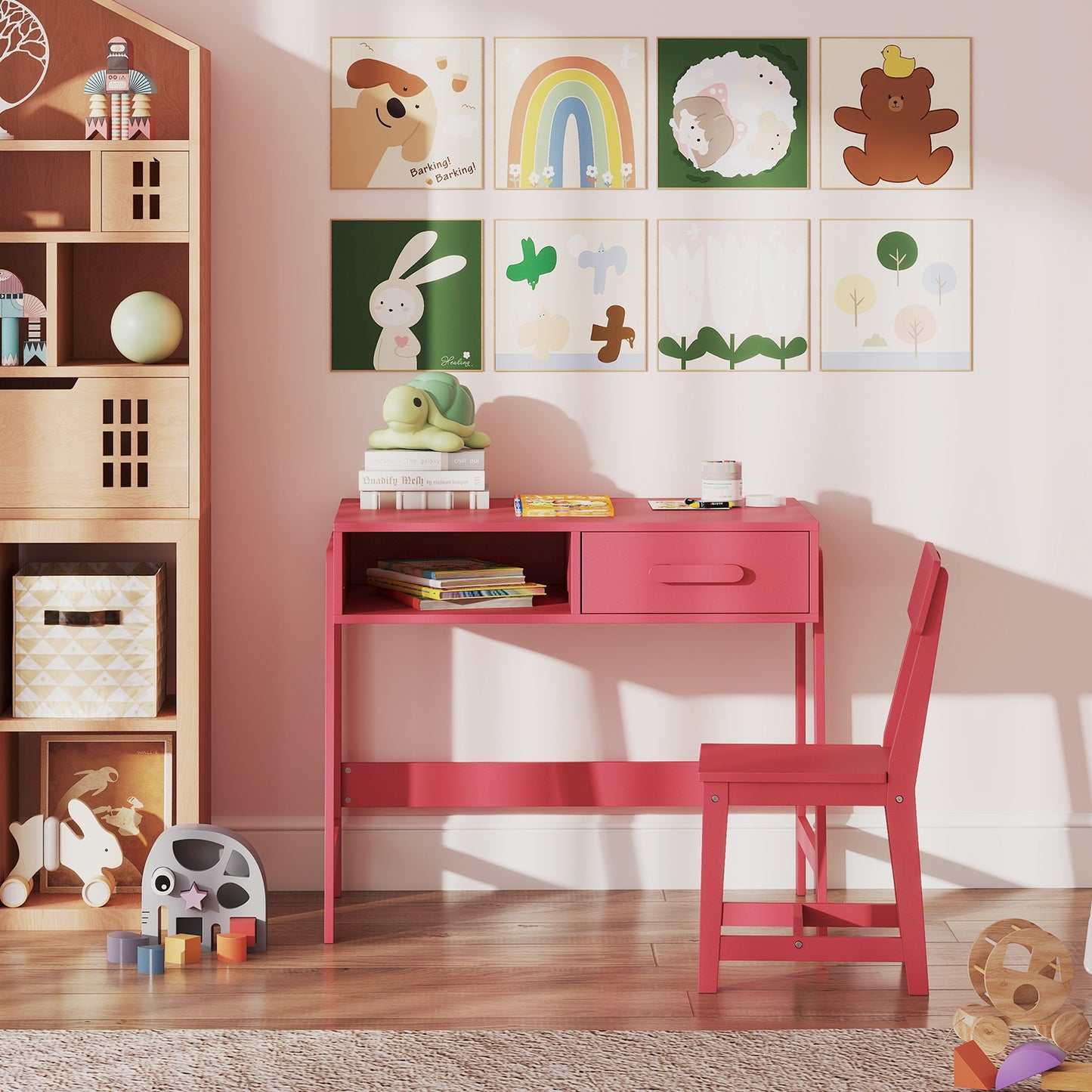 Kids Desk and Chair Set with Storage Drawer and Hutch, Pink Kids Table & Chair Sets at Gallery Canada