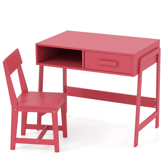 Kids Desk and Chair Set with Storage Drawer and Hutch, Pink Kids Table & Chair Sets Pink at Gallery Canada