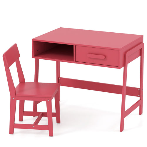 Kids Desk and Chair Set with Storage Drawer and Hutch, Pink