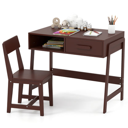 Kids Desk and Chair Set with Storage Drawer and Hutch, Brown Kids Table & Chair Sets at Gallery Canada