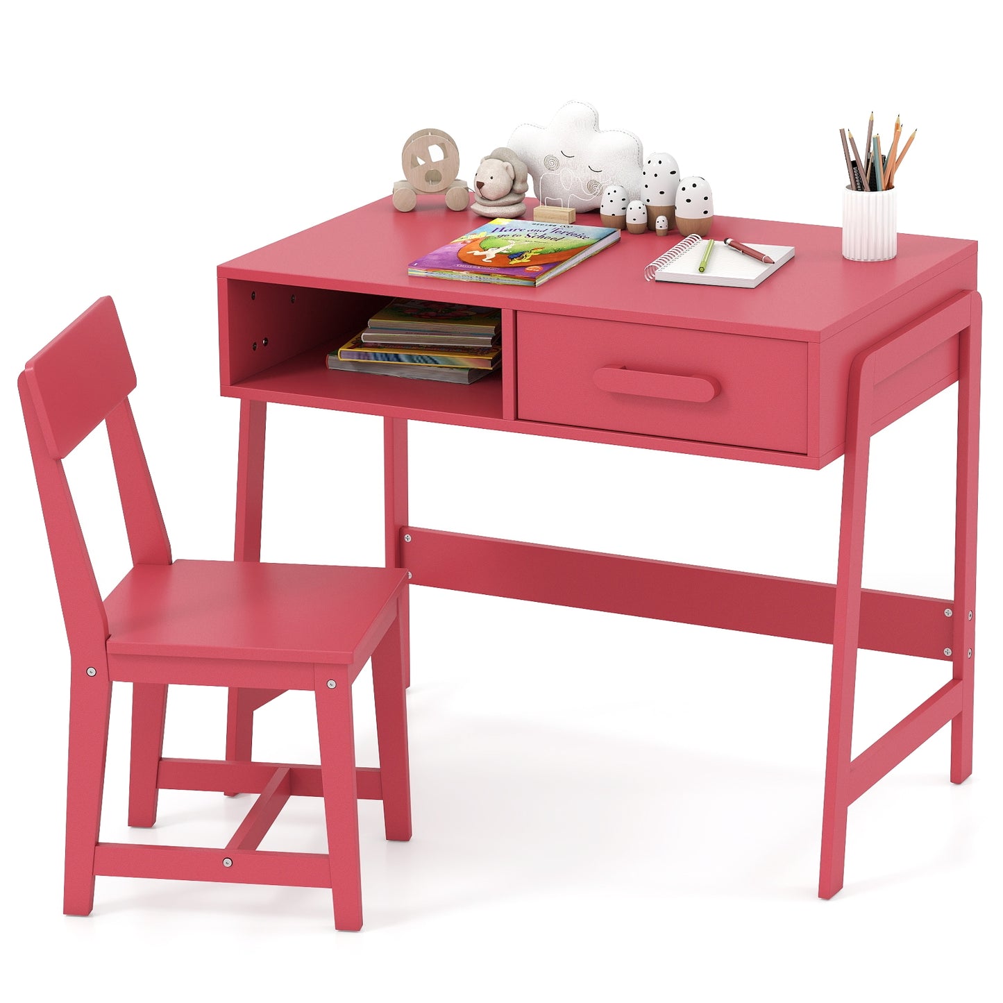 Kids Desk and Chair Set with Storage Drawer and Hutch, Pink Kids Table & Chair Sets at Gallery Canada
