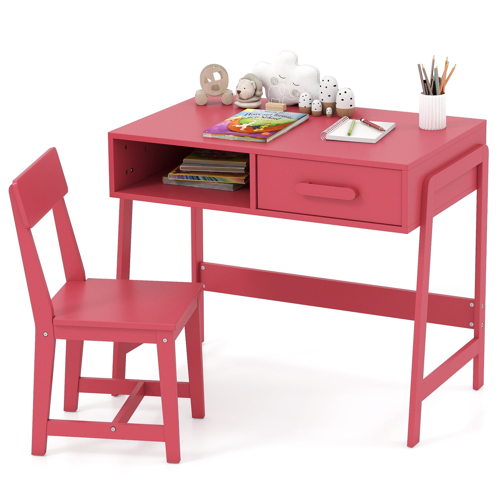 Kids Desk and Chair Set with Storage Drawer and Hutch, Pink Kids Table & Chair Sets at Gallery Canada