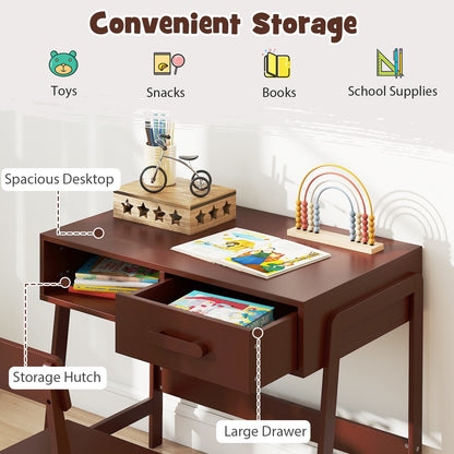 Kids Desk and Chair Set with Storage Drawer and Hutch, Brown Kids Table & Chair Sets at Gallery Canada
