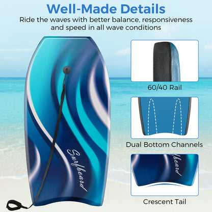 33/37/41 Inches Lightweight Body Board Boogie Board with EPS Core XPE Deck HDPE Bottom-S, Blue Surfing at Gallery Canada