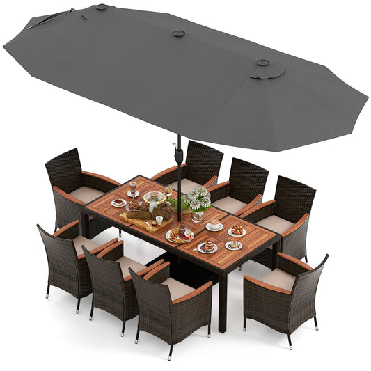 11 Piece Patio Dining Set, 15 Ft Umbrella, Gray Patio Dining Sets Gray at Gallery Canada
