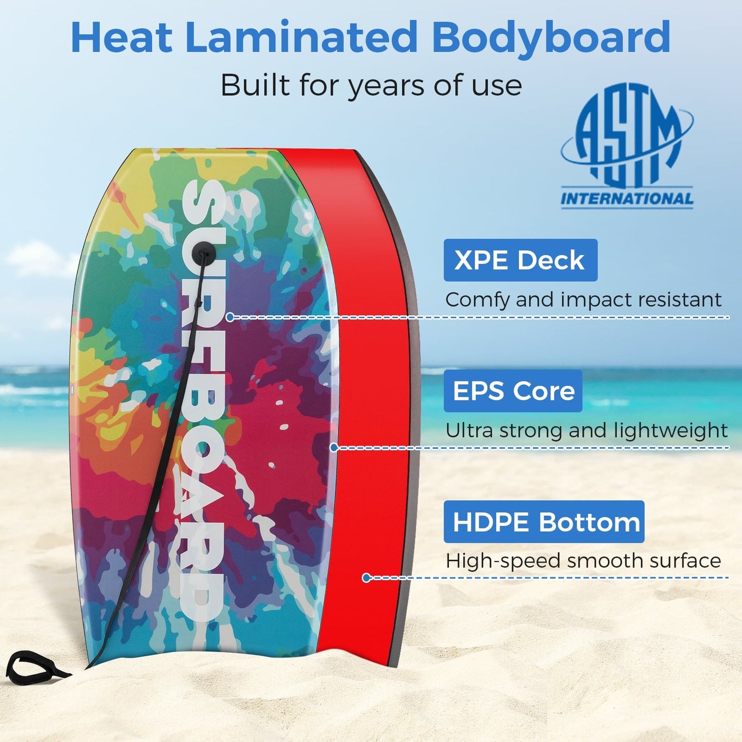 33/37/41 Inch Lightweight Body Board, EPS Core XPE Deck HDPE Bottom, Multicolor1-S Surfing at Gallery Canada