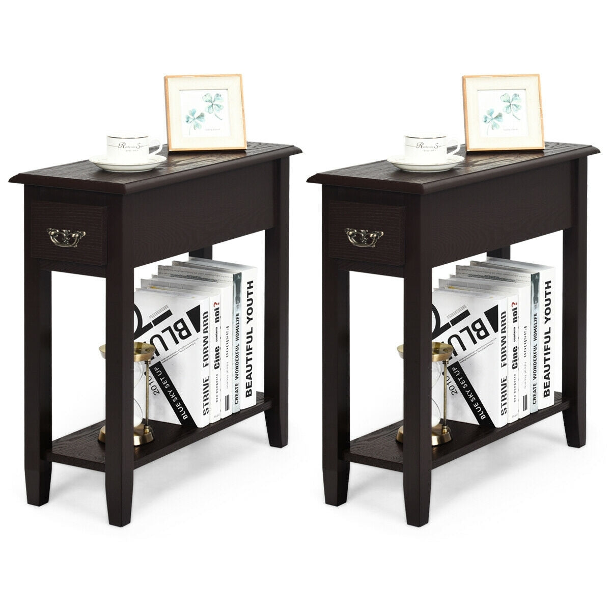 2 Tier Sofa Side Table With Drawer, Shelf, Dark Brown End & Side Tables at Gallery Canada